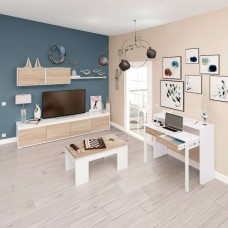 Pack para salón mueble mesa de centro y escritorio roble y blanco Pack para salón mueble mesa de centro y escritorio roble y blanco