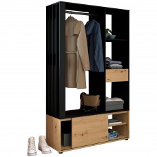 Mueble Perchero Recibidor Void Roble Artesano y Negro 110x183 cm