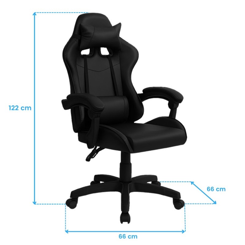 Silla Gaming Koe Giratoria con Cojín Lumbar Color Negro Silla Gaming Koe Giratoria con Cojín Lumbar Color Negro