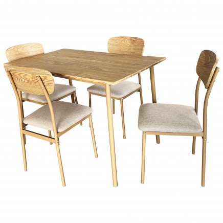 Pack Mesa y 4 Sillas Vex Estilo Industrial Color Roble Claro y Champagne
