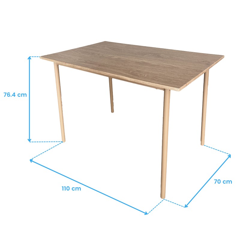 Conjunto Mesa y 4 Sillas Vex Estilo Industrial Color Roble Claro y Champagne