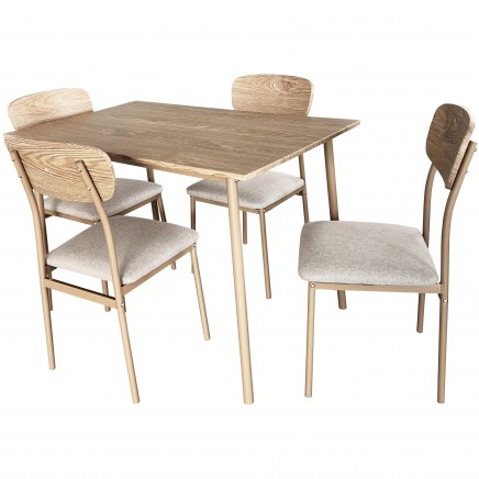 Pack Mesa y 4 Sillas Vex Estilo Industrial Color Roble Claro y Champagne
