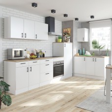 Cocina Modular Kira Completa 10 Módulos Blanco Brillo y Roble Canadian 400 cm