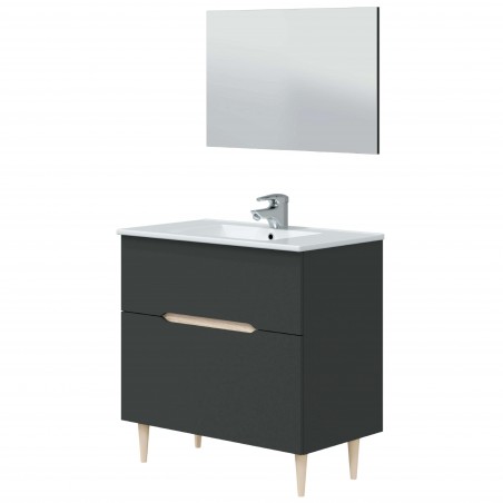 Mueble de Baño con Patas Lotto y Espejo Color Roble y Antracita 80 cm (Lavabo Opcional)