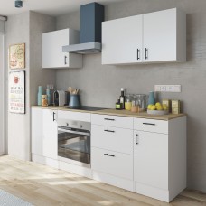 Cocina Modular Kira Completa 7 Módulos Color Blanco Brillo y Roble Canadian 220 cm
