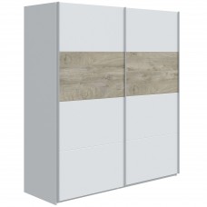 Armario con 2 Puertas Correderas Blanco y Roble 180x200 cm Armario con 2 Puertas Correderas Blanco y Roble 180x200 cm
