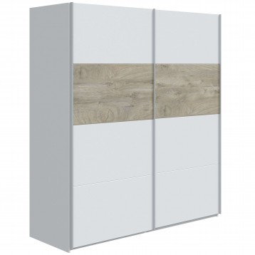 Armario con 2 Puertas Correderas Blanco y Roble 180x200 cm