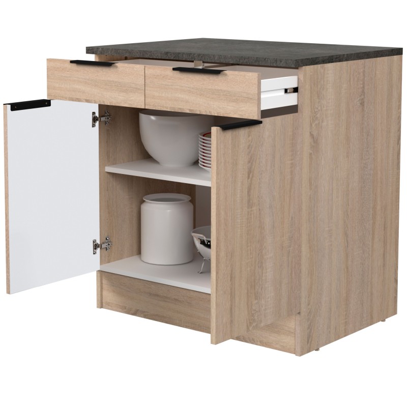 Módulo Cocina Inferior Arko 2C 2P Roble Áspero y Negro 80x60 cm