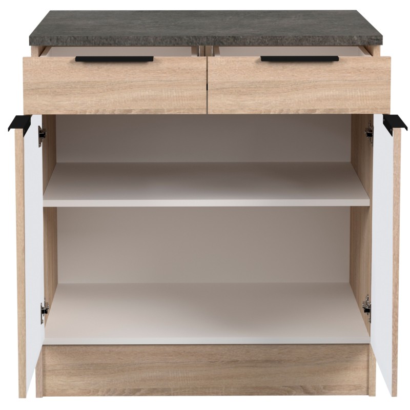 Módulo Cocina Inferior Arko 2C 2P Roble Áspero y Negro 80x60 cm