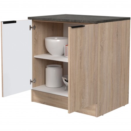Módulo Cocina Bajo Arko Fregadero 2 Puertas Roble Áspero y Negro 80 cm