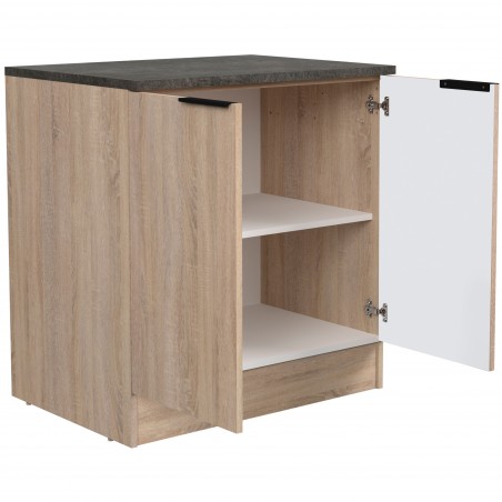 Módulo Cocina Bajo Arko Fregadero 2 Puertas Roble Áspero y Negro 80 cm