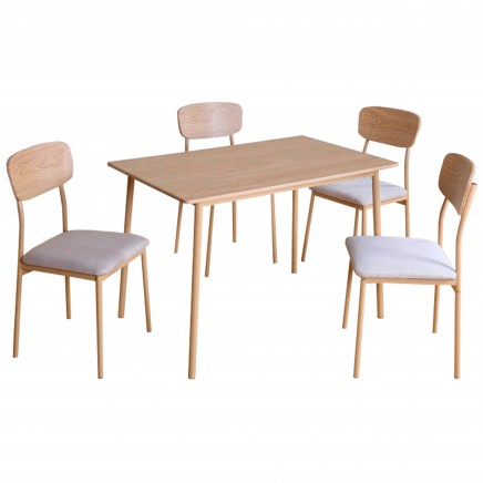 Conjunto Mesa y 4 Sillas Vex Estilo Industrial Color Roble Claro y Champagne