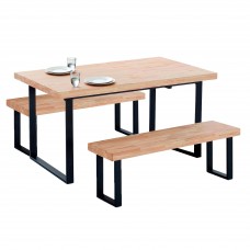 Conjunto Mesa con 2 Bancos Color Roble Nordish y Negro