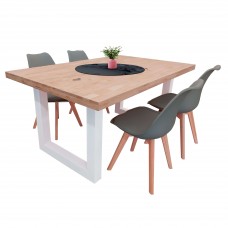 Conjunto Mesa Fija con 4 Sillas Color Roble Nordish y Blanco