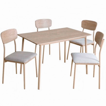 Conjunto Mesa y 4 Sillas Vex Estilo Industrial Color Roble Claro y Champagne