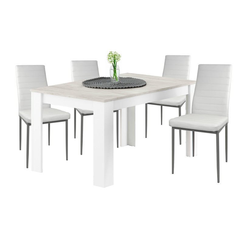 Conjunto Mesa y 4 Sillas Color Gris Cemento y Blanco Conjunto Mesa y 4 Sillas Color Gris Cemento y Blanco