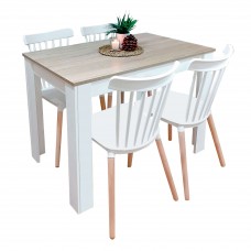 Conjunto Mesa con 4 Sillas Color Roble Canadian y Blanco Artik