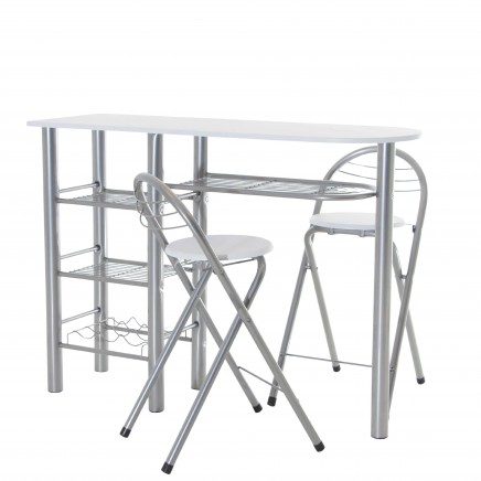 Conjunto Mesa y 2 taburetes plegables Cocina Bar Blanco y Taupe