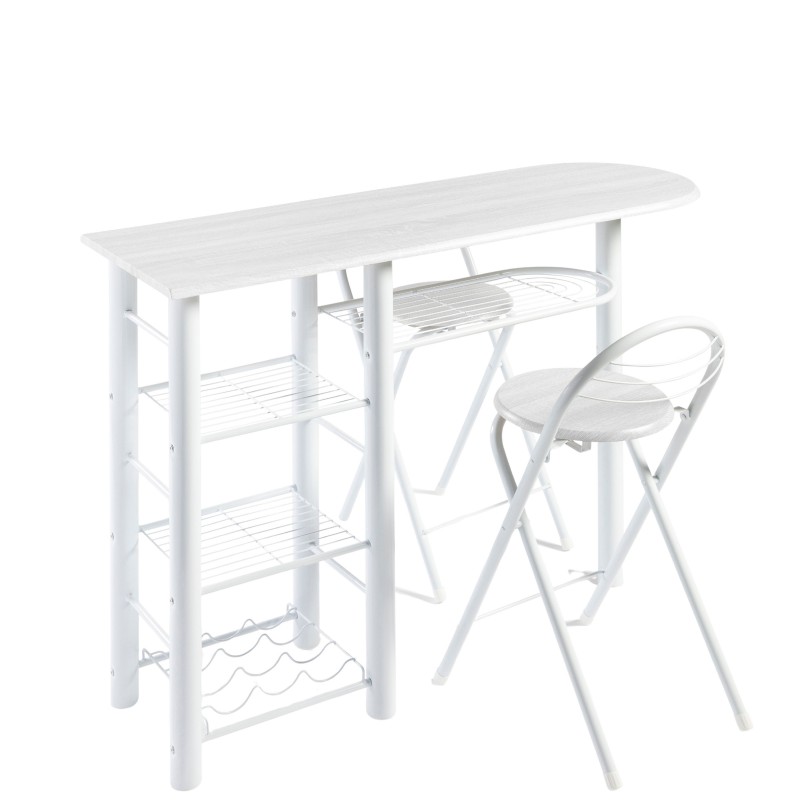Conjunto Mesa y 2 taburetes plegables Cocina Bar Color Blanco Conjunto Mesa y 2 taburetes plegables Cocina Bar Color Blanco