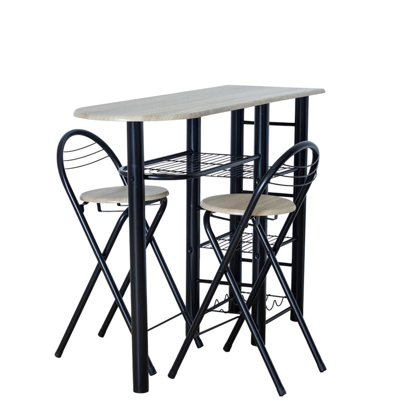 Conjunto Mesa y 2 taburetes plegables Cocina Bar Negro y Taupe Conjunto Mesa y 2 taburetes plegables Cocina Bar Negro y Taupe