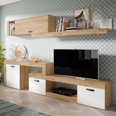 Mueble Rinconero Para Salón TV Argos Roble Naturale y Blanco Mate 293 cm