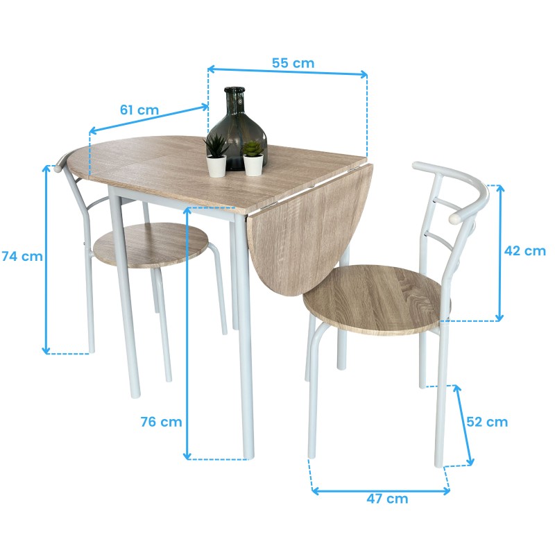 Conjunto mesa y 2 sillas blanco y roble Butterfly