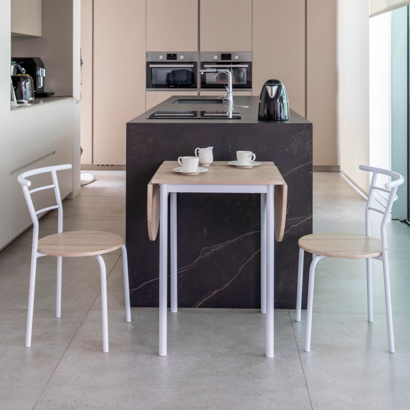 Conjunto mesa y 2 sillas blanco y roble Butterfly