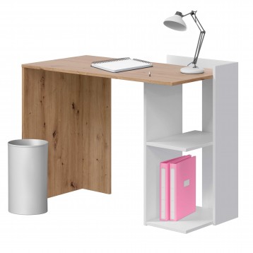 Mesa escritorio Kenia Roble Nodi y Blanco Artik 100 cm