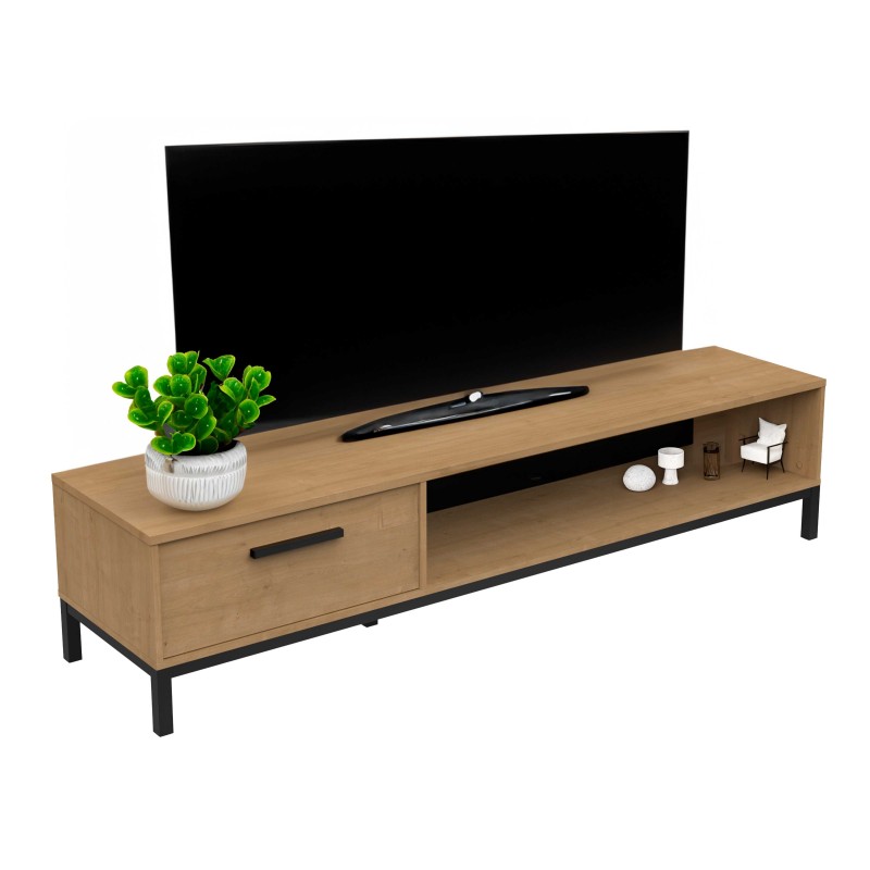 Mueble TV Bench 183 cm Salón Comedor Roble Hamilton y Negro Mueble TV Bench 183 cm Salón Comedor Roble Hamilton y Negro