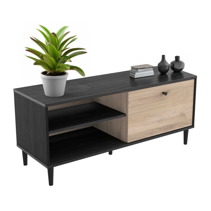 Mueble Tv Arty 110 cm Color Roble Kronberg y Negro 1 puerta Mueble Tv Arty 110 cm Color Roble Kronberg y Negro 1 puerta