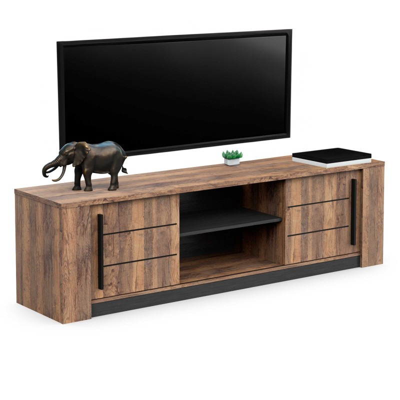 Mueble Tv Salón Mónaco Puertas Correderas Roble Saloon y Negro Estructurado 185 cm Mueble Tv Salón Mónaco Puertas Correderas Roble Saloon y Negro Estructurado 185 cm