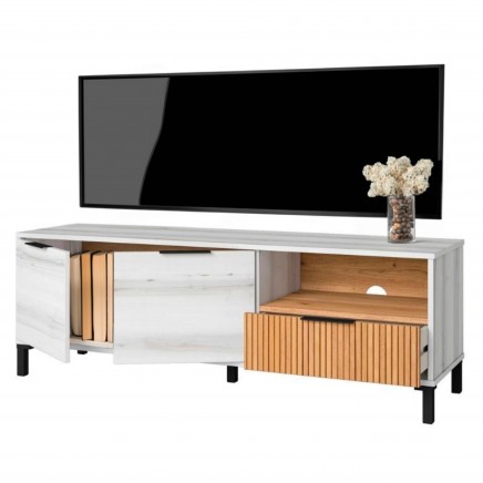 Mueble Tv Tokio Salón Comedor Blanco Albo y Roble Rayado 136 cm