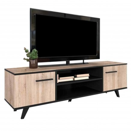 Mueble Bajo TV Wayne Moderno Color Roble Cepillado Y Negro Mate 151 cm