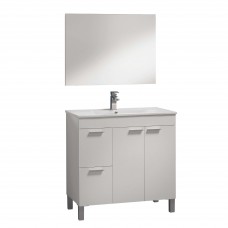 Mueble de Baño con Patas y Espejo Sabela Blanco Brillo 80 cm (Lavabo Opcional)