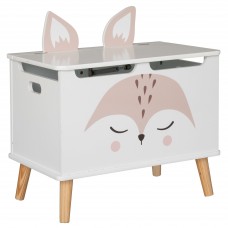 Mueble Infantil Baúl Infantil Fox Douceur con Serigrafia de Zorro Blanco y Roble Claro 53x54x33 cm
