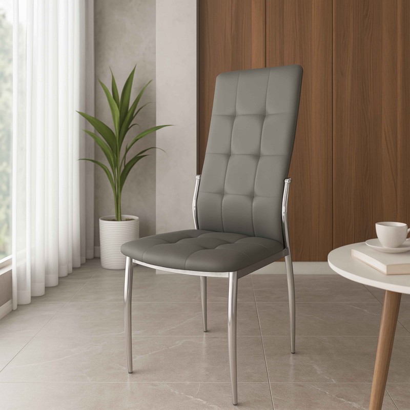 Sillas De Comedor Moderna Laci De Polipiel Y Metal Cromado Color Gris Sillas De Comedor Moderna Laci De Polipiel Y Metal Cromado Color Gris