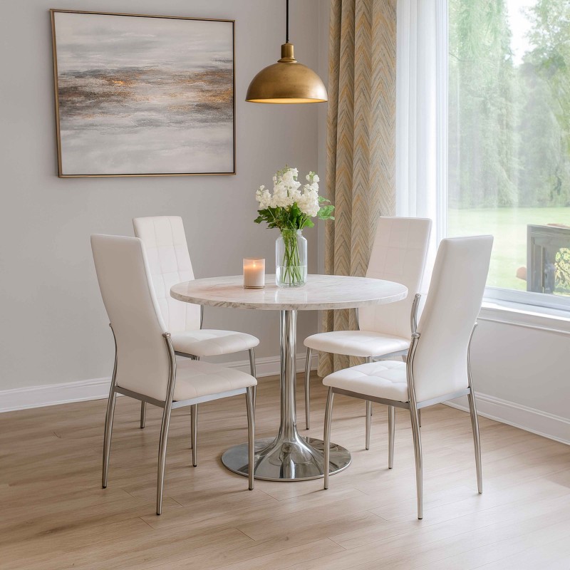 Sillas De Comedor Moderna Laci De Polipiel Y Metal Cromado Color Blanco