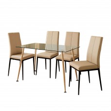 Conjunto Mesa Cristal y 4 Sillas Comedor Color Beige y Negro