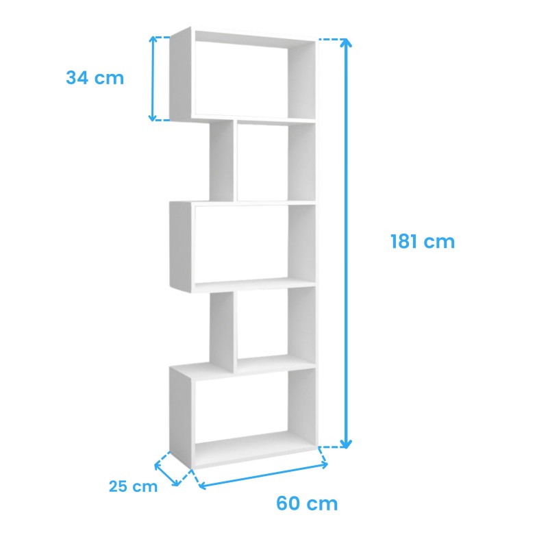 Librería Neón 5 estantes color blanco mate 181x60x25 cm