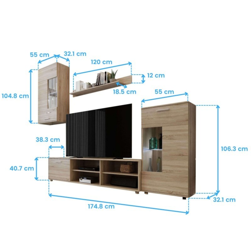 Pack Salón Cheri Roble Sonoma Mueble Tv Cotas Pack Salón Cheri Roble Sonoma Mueble Tv Cotas