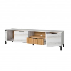 Mesa de Tv Tokio 178 cm Salón Comedor Blanco Albo y Roble Rayado Mesa de Tv Tokio 178 cm Salón Comedor Blanco Albo y Roble Rayado