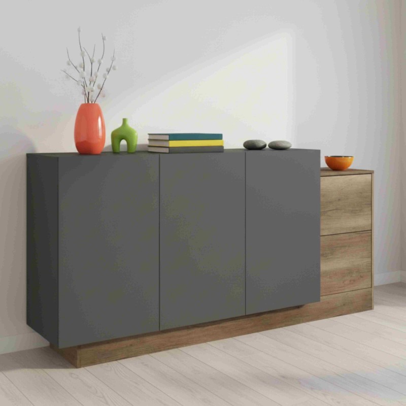 Aparador Salón Moderno Opec 3P 2C Roble Authe y Gris 184 cm