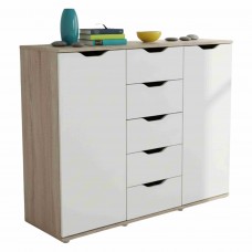 Aparador Salón Parc 2P 5C Color Roble Sonoma y Blanco Mate 120 cm