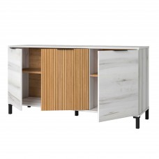 Aparador Salón Tokio 3 Puertas Blanco Albo y Roble Rayado 136 cm Aparador Salón Tokio 3 Puertas Blanco Albo y Roble Rayado 136 cm