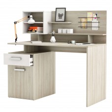 Escritorio Malicia con altillo roble y blanco 123 cm