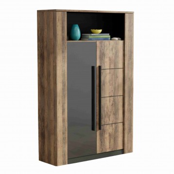 Vitrina Mónaco Color Roble Saloon y Negro 114x176 cm