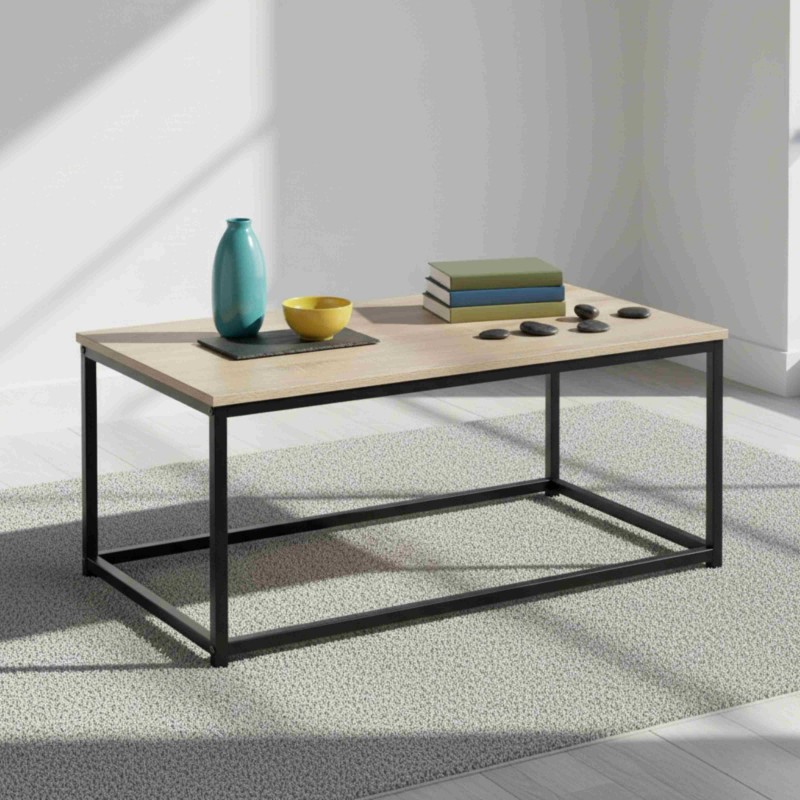 Mesa de Centro salón comedor fija color Roble Sonoma y Negro 90x48 cm