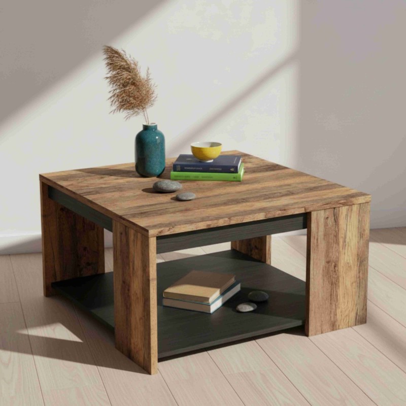 Mesa De Centro Mónaco Roble Saloon Y Negro Estructurado 42x80 cm