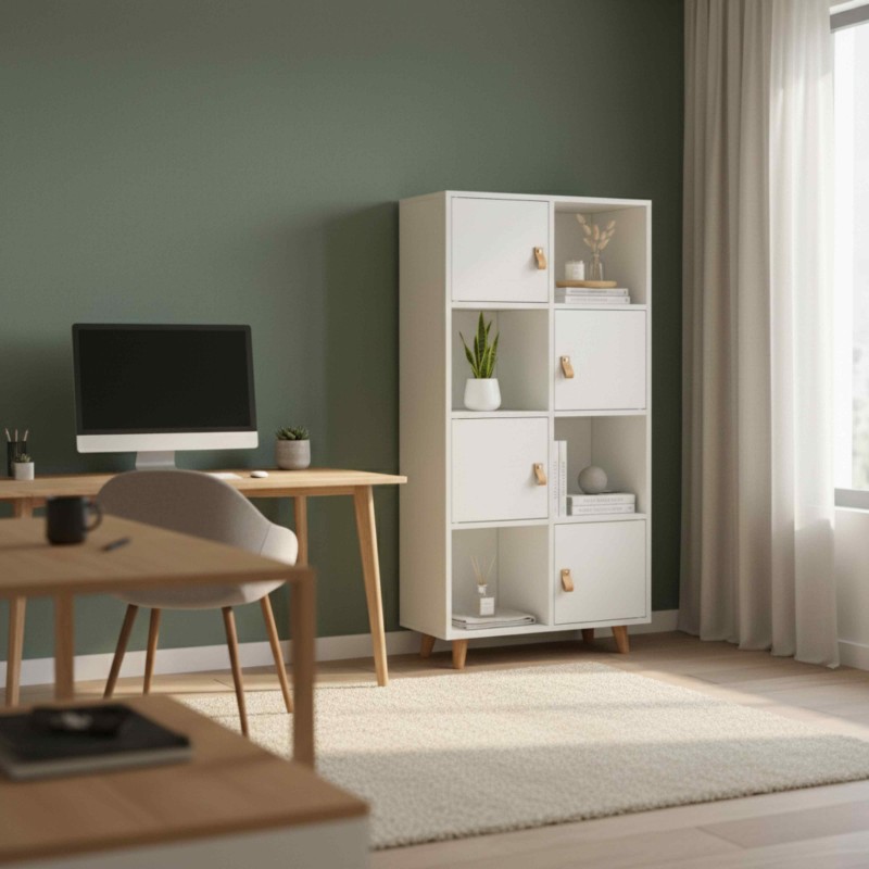 Estantería Anzio 4 Puertas y 4 Huecos de Salón en Color Blanco Mate 60x119x29 cm