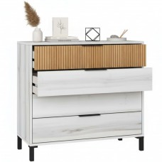 Cómoda Arles 4 Cajones Blanco Albo y Roble Rayado 80x80 cm